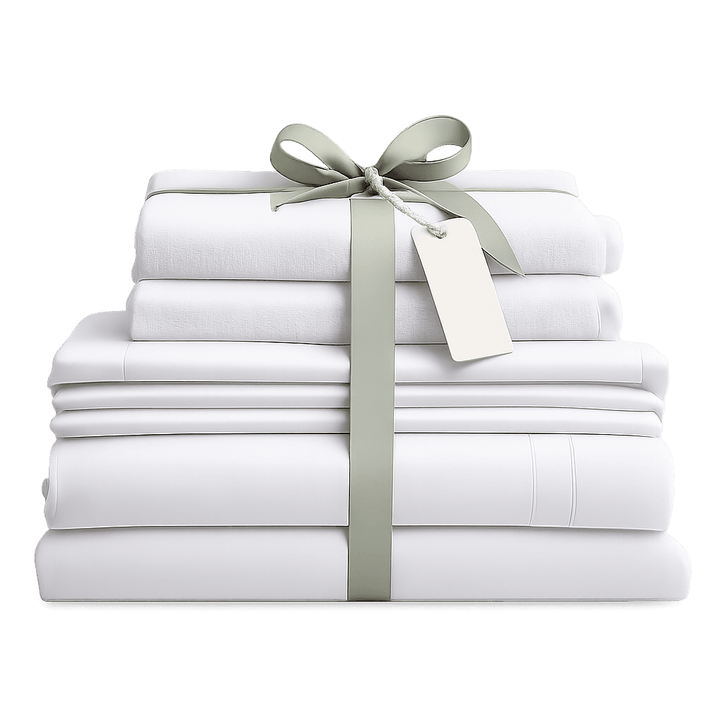 Pile de linge frais avec ruban sage et étiquette